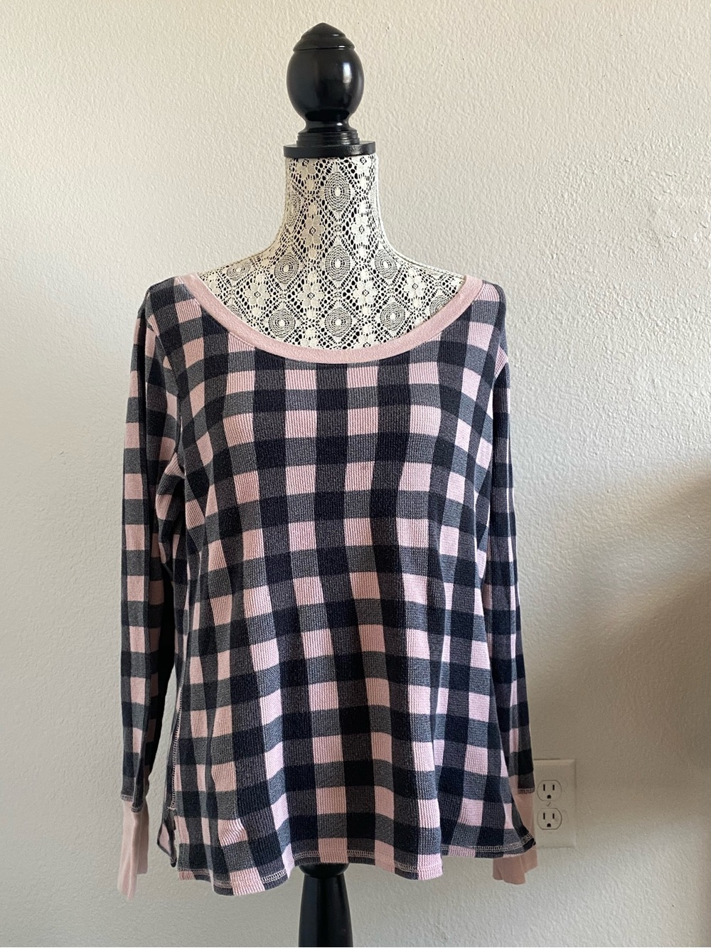 Victoria's Secret Pink and Black Buffalo plaid top